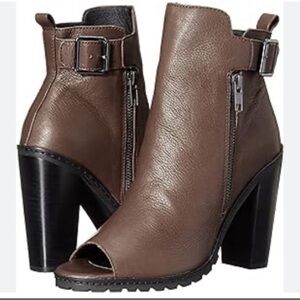 Kelsi Dagger Brooklyn KDB Lakeside Brown Leather Peep Toe Heel Boots